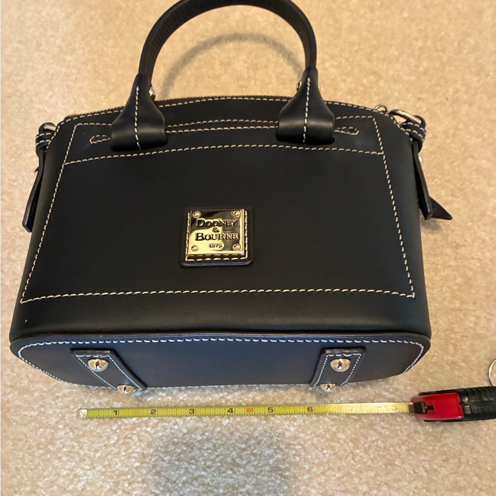 Mini Dooney & Bourke Black Leather Crossbody Satchel with White Stitching - Picture 3 of 4